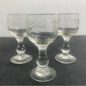 Vintage schnapps etched wheat stalk mini stemmed glasses~ set of 3